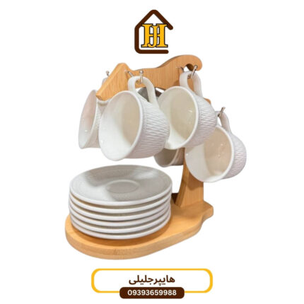 سرویس چای خوری سرامیکی با استند بامبو